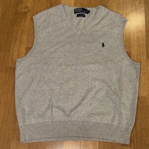 Polo Ralph Lauren Men's Pima Cotton Sweater Vest Sz Lg Preppy Gray Golf Office